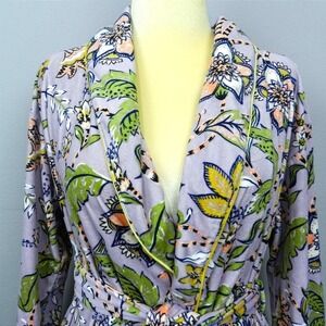 World Market Floral Velour Robe Loungewear Wrap Kimono Style Belted Sleepwear OS